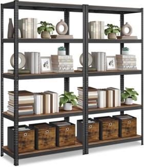 Songmics Standregal, 2er Set, Bücherregal, Lagerregal, 5 Ablagen, Küchenregal, Regal, 50 x 100 x 200 cm, bis 600 kg belastbar, verstellbare Ablagen, Industrie-Design, vintagebraun-schwarz GLR050B12