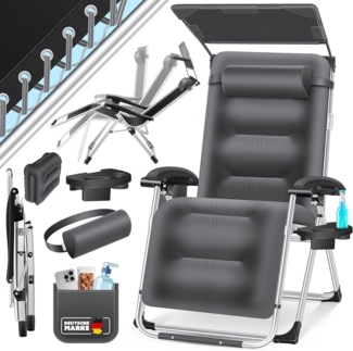 KESSER® Sonnenliege Liegestuhl, klappbare Gartenliege extra breit & Wetterfest, Belastbar 200kg, Ergonomisches Polster, verstellbare Rückenlehne inkl. Nackenkissen, Getränkehalter & Armpolster Anthrazit, Liege (Mit Sonnendach)