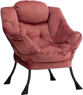 HollyHOME Relaxsessel Sessel mit Stahlrahmen, Relaxliege Freizeitsofa Chaiselongue Fauler Stuhl Relax Loungesessel mit Armlehnen, Samtstoff, Rosa