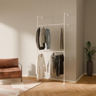 pamo. design Kleiderständer KIM DOUBLE Industrial Kleiderstange zur Wandmontage, (Set, 1), Offener Kleiderschrank / Garderobe aus weißen Wasserrohren