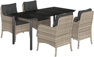 5-tlg. Garten-Essgruppe mit Kissen Hellgrau Poly Rattan