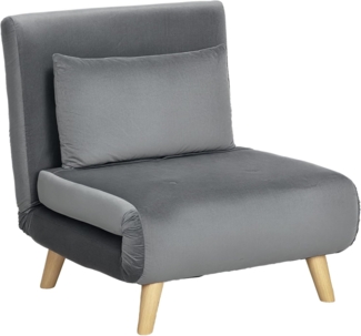HOMCOM 3 in 1 Schlafsessel, Schlafsofa mit Bettfunktion, Lendenkissen, klappbarer Relaxsessel mit Verstellbarer Rückenlehne Liegestuhl in Samtoptik, für Wohnzimmer, Grau