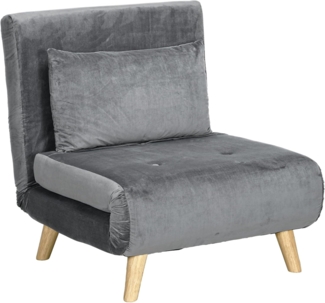 HOMCOM 3 in 1 Schlafsessel, Schlafsofa mit Bettfunktion, Lendenkissen, klappbarer Relaxsessel mit Verstellbarer Rückenlehne Liegestuhl in Samtoptik, für Wohnzimmer, Grau