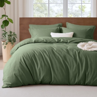 Lanqinglv Bettwäsche 155x220 cm Grün Salbeigrün 100% Weiche und Angenehme Mikrofaser Uni Einfarbig Bettbezug Deckenbezug mit Reißverschluss und Kissenbezüge 80x80 cm