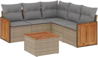 vidaXL 6-tlg. Garten-Sofagarnitur mit Kissen Beige Poly Rattan 3260050