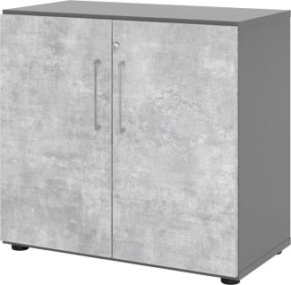 bümö® smart Aktenschrank abschließbar aus Holz | Büroschrank für Aktenordner | Büro Schrank System für Ordner | Flügeltürenschrank inkl. Einlegeböden (Graphit-Beton, 2 Ordnerhöhen)