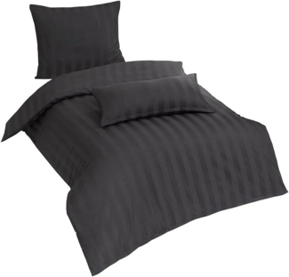 Traumschlaf Mako-Satin Bettwäsche Uni Streifen 4 cm|200x200 cm + 2x 80x80 cm| anthrazit