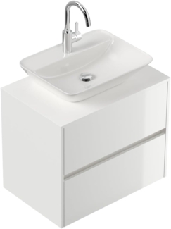 Badmöbel Taifun 80cm mit modernem Aufsatzwaschbecken weiß Hgl : Weiss hochglanz