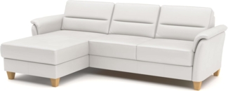 CAVADORE Leder-Eckcouch Palera mit Longchair / Landhaus-Sofa mit Federkern, Bettfunktion + Bettkasten / 244 x 89 x 163 / Leder Weiß