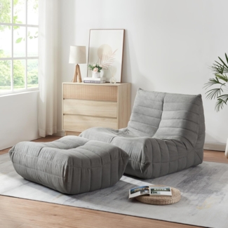 Bodensessel mit Fußhocker Kodsø 75x90x100 cm Mikrofaser Grau [en. casa]