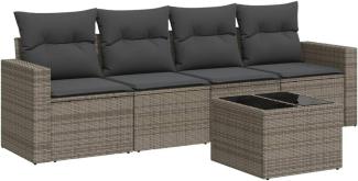 vidaXL 5-tlg. Garten-Sofagarnitur mit Kissen Grau Poly Rattan 3251027