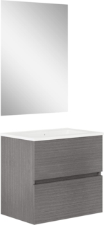 Baikal, Badezimmer-Set Natura, Badezimmermöbel mit reduziertem Boden, mit Keramikwaschbecken, Aufteilung mit Zwei Schubladen, montiert, Zwei Schubladen mit Spiegel, Tiefe 39 cm, 50 cm, Asche