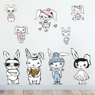 Sunnywall Wandtattoo Cool Rabbit - coole Hasen - Wandtattoo – Kinderzimmer Wandaufkleber (6 St), konturgeschnitten