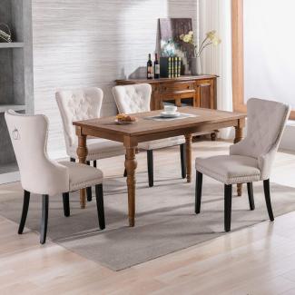 Merax Esszimmerstuhl (4er Set, 4 St), Polsterstuhl Leinen, Küchenstuhl Wohnzimmerstuhl, Beige