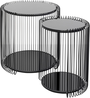 KARE Design Beistelltisch Wire Double Schwarz 2er Set Modern Stahl Glas Geschenkidee Sofa Runder Nachttisch Raumdekor Wohnkultur Wohnzimmer Büro 46 x 45 x 45 cm 43 x 33 x 33 cm (H/B/T)