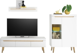 Wohnwand Isgard in weiß und Eiche 3-teilig 270 x 170 cm