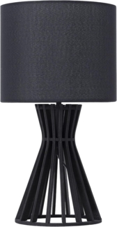 'Carrion' Tischlampe Schwarz Holz 37 cm runder Stoffschirm Lampenfuß in Gitteroptik Kabel mit Schalter Landhausstil