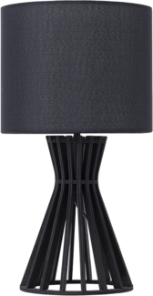 'Carrion' Tischlampe Schwarz Holz 37 cm runder Stoffschirm Lampenfuß in Gitteroptik Kabel mit Schalter Landhausstil