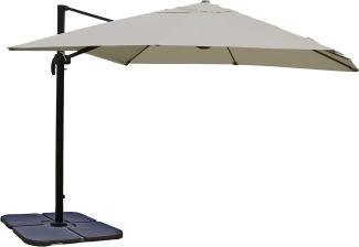 Gastronomie-Ampelschirm HWC-A96, Sonnenschirm, 3x4m (Ø5m) Polyester/Alu 26kg ~ creme-grau mit Ständer, drehbar