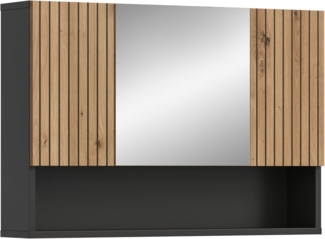 xonox. home – Spiegelschrank Mone 80 x 55 x 17 cm in Korpus Basalt Nachbildung und Front Artisan Oak Nachbildung – Spiegelschrank mit Holzoptik – funktional & modern
