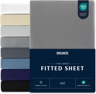 Dreamzie Premium Spannbettlaken 180x200 cm, Spannbetttuch für Dicke Matratzen bis zu 27 cm, Bettlaken 100% Jersey Baumwolle, 150 g/m², Oeko-TEX zertifiziert - Anthrazit