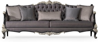 Casa Padrino Luxus Barock Wohnzimmer Sofa Lila / Schwarz / Silber - Prunkvolles Barockstil Sofa mit dekorativen Kissen - Luxus Wohnzimmer Möbel im Barockstil - Barock Möbel