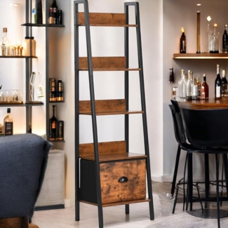 FurnitureR Barregal, Präsentationsständer für Bar, H 26 cm Fächer, Aufbewahrungsmöbel für Spirituosen und Gläser, 5 Ebenen, Aufbewahrung mit Schubladen aus Vlies, 42 x 29 x 141 cm