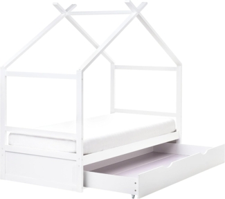 Kinder-Hausbett mit Stauraum Kiefernholz weiß Lattenrost 90 x 200 cm ORGEVAL
