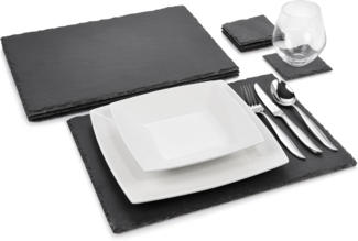 SÄNGER Servierplatte Schieferplatte Dinner, Schiefer, (Set, 8-tlg, Servierplatten 4x 40x30 cm, 4x 10x10 cm), lasiert