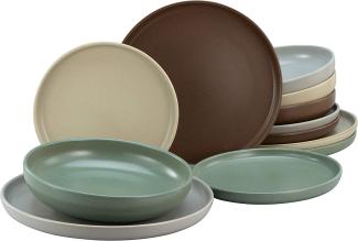 CreaTable 23189 Tafelservice Uno NATURAL für 4 Personen, Steinzeug, mehrfarbig (1 Set, 12-teilig)