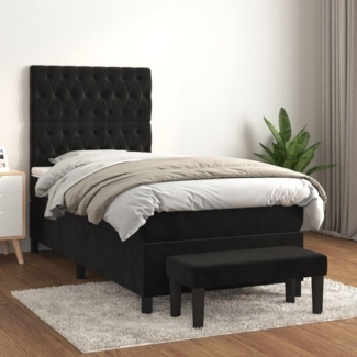 vidaXL Boxspringbett mit Matratze Schwarz 90x200 cm Samt 3138003