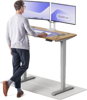 Desktronic Höhenverstellbarer Schreibtisch aus massivem Eichenholz (120x60 cm) – Elektrisch höhenverstellbar mit flüsterleisem Dual-Motor & Touchscreen – Hohe Tragfähigkeit – Stehtisch HomePro