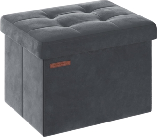 Songmics Sitzbank mit Stauraum aus Samt, klappbare Sitztruhe, Aufbewahrungsbox mit Deckel, Fußbank, 31 x 41 x 31 cm, bis 130 kg belastbar, für Flur, Wohnzimmer, Schlafzimmer, schiefergrau LSFDE200G01