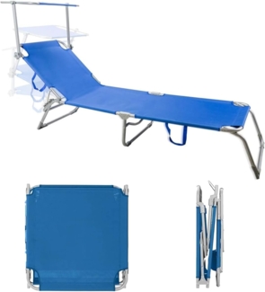 Zendea Klappbare Sonnenliege mit Sonnendach, Sradio aus Stoff, tragbar, für Garten, Pool oder Meer (blau)