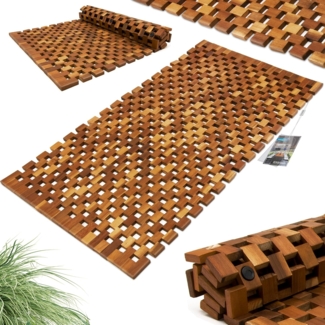 Deuba Badematte Mosaik, Höhe 3 mm, Akazienholz, Gitter, Badvorleger Holz 80x50 cm FSC-zertifiziertes Akazienholz Gummistopper