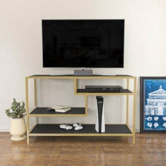 Hanah Home Glamorous TV Stand, 120 cm Wide, Gold & Anthracite | 100% Melamine Coated Particle Board, 18 mm Thick, Sturdy Metal Frame | Stylish & Functional Design for Modern Living Rooms