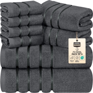 Utopia Towels 8-teiliges Luxus-Handtuch-Set, 2 Badetücher, 2 Handtücher und 4 Waschlappen, 600 g/m², 100% ringgesponnene Baumwolle, sehr saugfähige Viskose-Streifen-Handtücher, ideal für den
