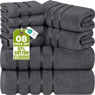 Utopia Towels 8-teiliges Luxus-Handtuch-Set, 2 Badetücher, 2 Handtücher und 4 Waschlappen, 600 g/m², 100% ringgesponnene Baumwolle, sehr saugfähige Viskose-Streifen-Handtücher, ideal für den