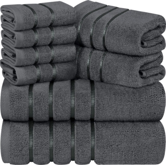 Utopia Towels 8-teiliges Luxus-Handtuch-Set, 2 Badetücher, 2 Handtücher und 4 Waschlappen, 600 g/m², 100% ringgesponnene Baumwolle, sehr saugfähige Viskose-Streifen-Handtücher, ideal für den