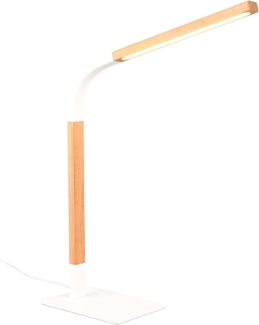 LED Schreibtischleuchte NORRIS Weiß mit Holz, Höhe 42cm