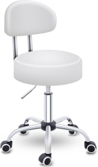 TRESKO® Rollhocker mit Lehne Weiß | Arbeitshocker höhenverstellbar 47-60 cm | Drehhocker mit Rollen | Bürostuhl Hocker Drehstuhl Kosmetikhocker