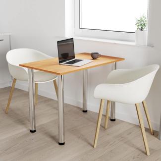 90x60 | Esszimmertisch - Esstisch - Tisch mit Chrombeinen - Küchentisch - Bürotisch | Erle
