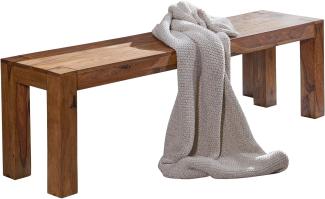 FineBuy Esszimmer Sitzbank Massiv-Holz Sheesham 140 x 45 x 35 cm Design Holz-Bank Natur-Produkt Küchenbank Landhaus-Stil dunkel-braun Bank 3-Sitzer für innen ohne Rücken-Lehne Echt-Holz unbehandelt