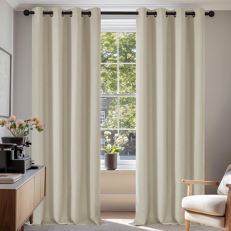 Deconovo verdunklungsgardinen lichtundurchlässig Vorhang mit Ösen Thermovorhang Kälteschutz thermo gegen Kälte Thermogardine Hitzeschutz, 270x140 cm(HöhexBreite), Hellbeige, 2er Set