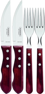 Tramontina Steakbesteck JUMBO (4-tlg), 2 Personen, Edelstahl, Echtholzgriff, rostfreier Edelstahl, spülmaschinenfest