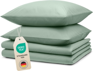 Blumtal Bettwäsche 135x200 4teilig - aus Atmungsaktivem Mikrofaser - 2X Bettbezug 135x200 cm + 2X Kissenbezüge 80x80 cm - Superweiches Bettwäsche-Set, Oeko-Tex Zertifiziert - Summer Green
