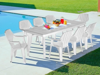 Dmora - Tisch im Freien Mercurio, Rechteckiger Regal, Ausziehbarer Garten- oder Stehtisch, 100% Made in Italy, 160-220x90h74 cm, Weiß