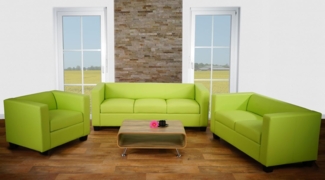 3-2-1 Sofagarnitur Couchgarnitur Loungesofa Lille ~ Kunstleder, hellgrün