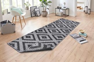 NORTHRUGS In- und Outdoor Teppich Malta 80x150cm - Wendeteppich Wetterfest Modernes Geometrisches Muster Teppich für Balkon Terrasse Garten Wintergarten Wohnzimmerteppich Wasserfest in Night Silver