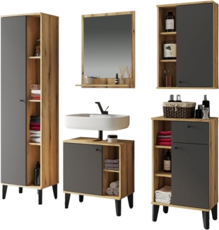 Badmöbel Set 5-teilig Torsby in grau und Eiche 180 cm